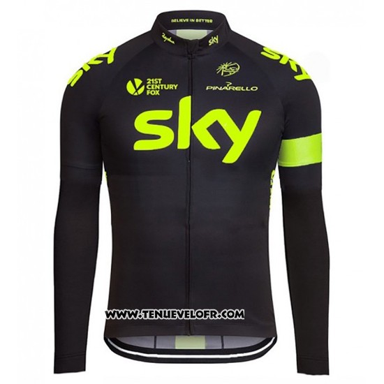 2016 Maillot Ciclismo Sky Vert et Noir Manches Longues et Cuissard